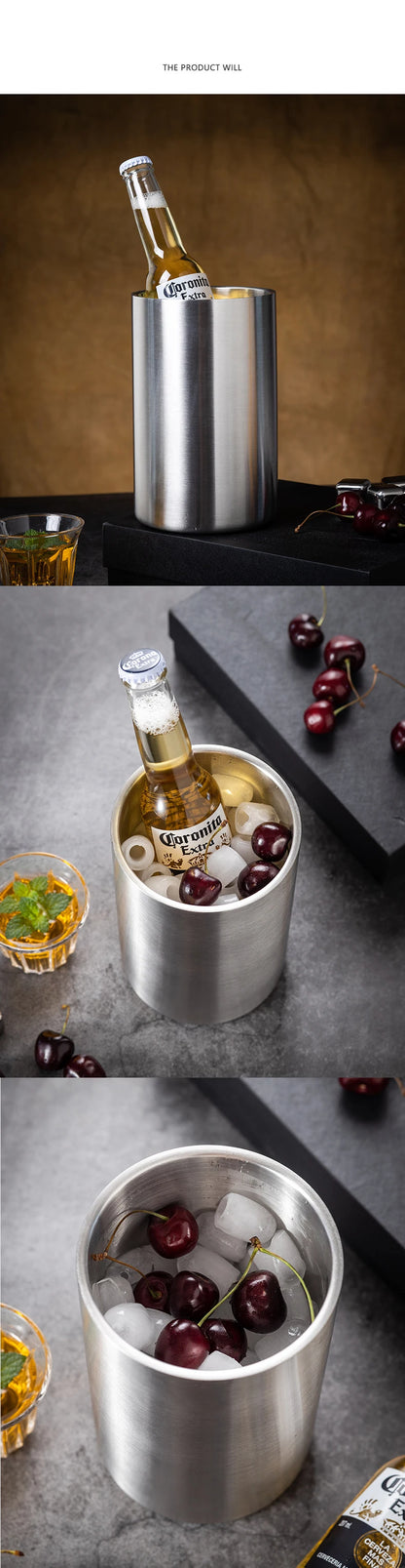 1600ML Ice Bucket- Double Stainless Steel Insulated Durable Portable Summer Drinks Champagne Beer for Outdoor Picnics Bar Events