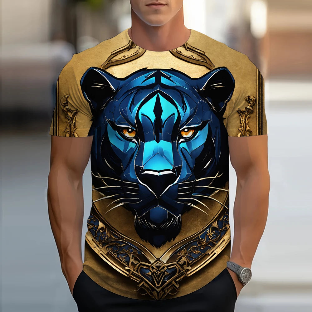 Lion Animal Pattern 3D Print T-Shirts Men Streetwear Hip Hop Short Sleeve T Shirt Oversized Tees Harajuku Y2k Tops Kids Clothing