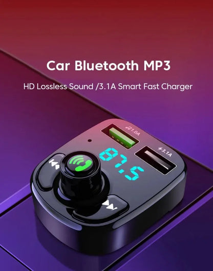 XIKCU LED MP3 Bluetooth FM Audio Receiver Hands-Free Bluetooth 5.0 Transmitter 2.1A 3.1A QC3.0 Type C Dual USB Car kit Charger