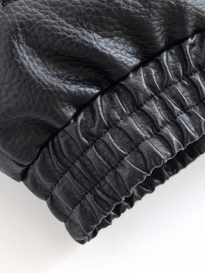 HH Autumn Faux Leather Jacket For Women Casual Solid Long Sleeve Zipper Pu Leather Coats New Fashion Female Streetwear