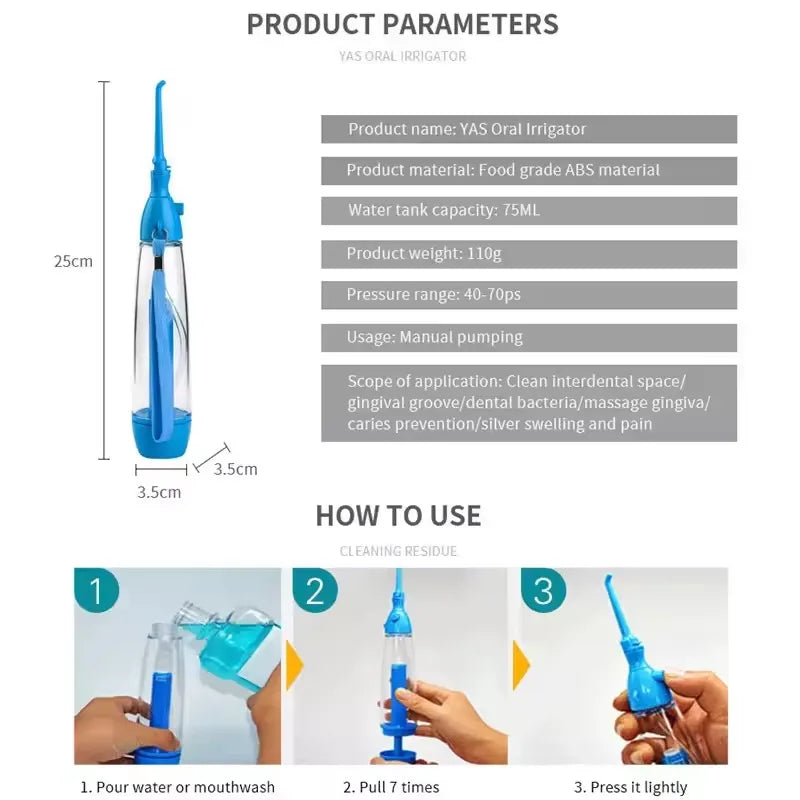 Non-Electric Portable Oral Irrigator Teeth Cleaner Water Jet Flossing Tooth Health Household Device