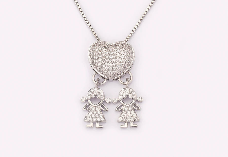 New Trendy Classic Design Shiny Crystal Zircon Charm Boy/Girl Pendant Necklaces For Women Mother's Day Chain Choker Jewelry Gift