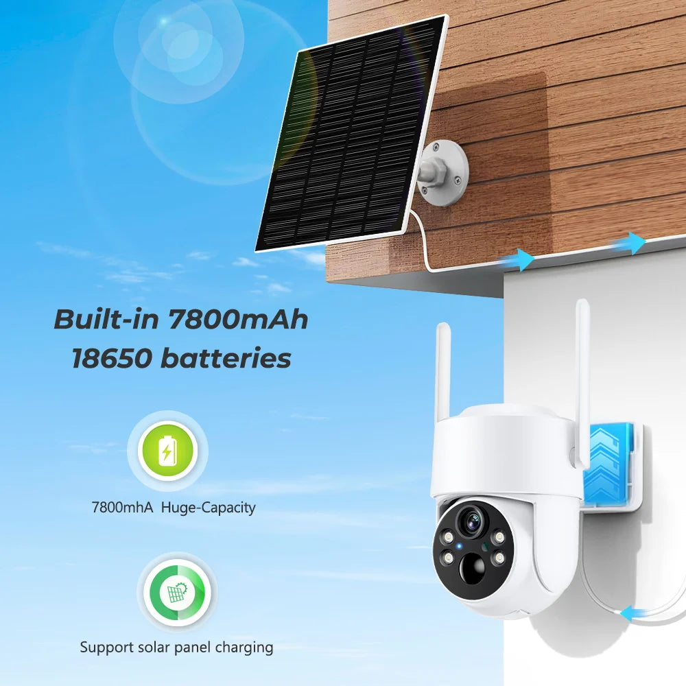 WiFi PTZ Camera Outdoor Wireless Solar IP Camera 4MP HD Built-in Battery Video Surveillance Camera Long Time Standby iCsee APP