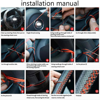 Universal Braid Steering Wheel Cover 38cm Leather Hand Sewing Steering Wheel Cover Genuine Cowhide Leather with Needles Thread