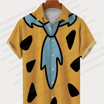 The Flintstones Tie Geometric Graphic Shirt Fashion Hawaiian Shirts Button Shirt Summer Streetwear Fashion Men Clothes T-shirt