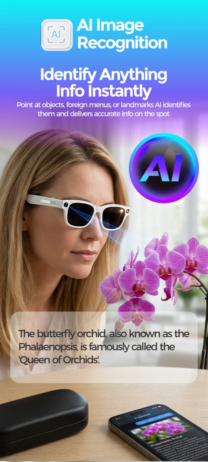 2026 New AI Smart Glasses AI Translation 8MP HD Camera 4K Shooting Image Bluetooth Call Recording Music Smart Sunglasses