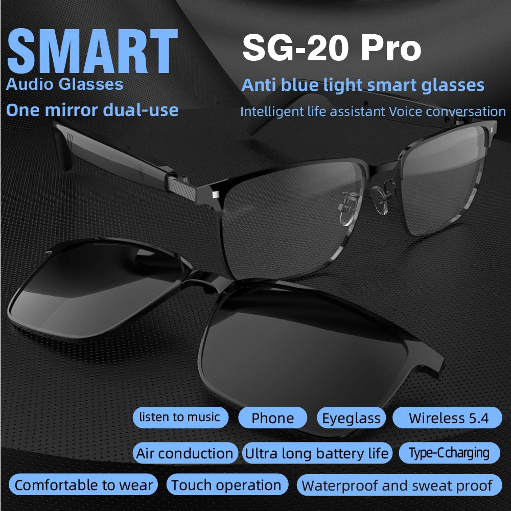 SG-20 Pro 2-in-1 TWS Daily Wear Smart Glasses Bluetooth Audio, Voice Assistant, Lightweight Design 9D