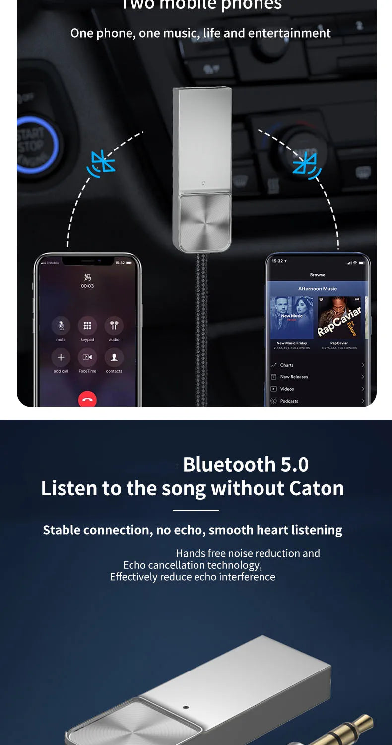 3.5mm Jack Adapter Bluetooth-Compatible 5.0 Receiver Audio Cable Wireless Receiver Car AUX For Bluetooth-Compatible Devices