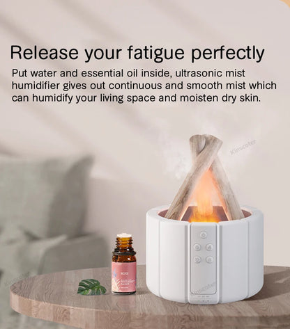 KINSCOTER Simulated Flame Aroma Diffuser Bonfire Air Humidifier Ultrasonic Cool Mist Maker Fogger LED Essential Oil Lamp Difusor