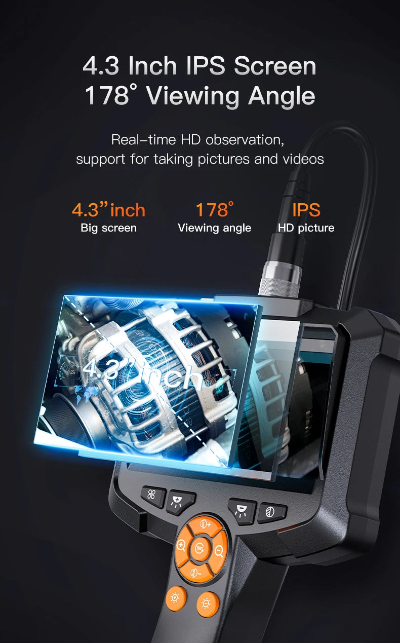 Industrial Endoscope Camera 4.3 "Single Dual Lens HD 1080P Car Inspection Borescope IP67 Waterproof Sewer Camera With LED