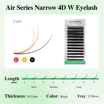 NAGARAKU Narrow 4D W Shape False Eyelash Extensions Premade Volume Fans V Shape Lashes Bloom Mesh Eyelashes Air Series Bundle