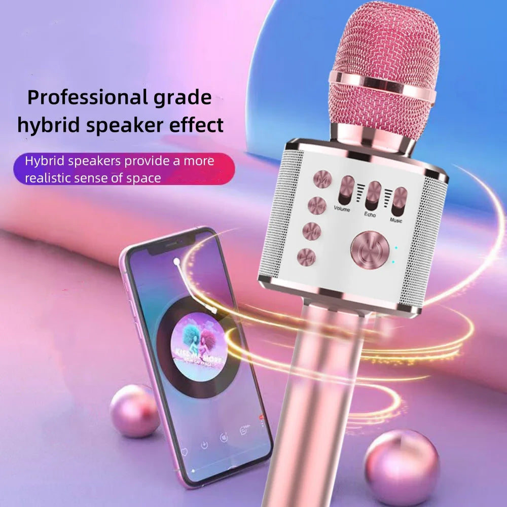 Wireless Bluetooth Speaker Mic Karaoke Microphone Handheld Portable Microphone Mobile Phone Music Player for Children Home KTV