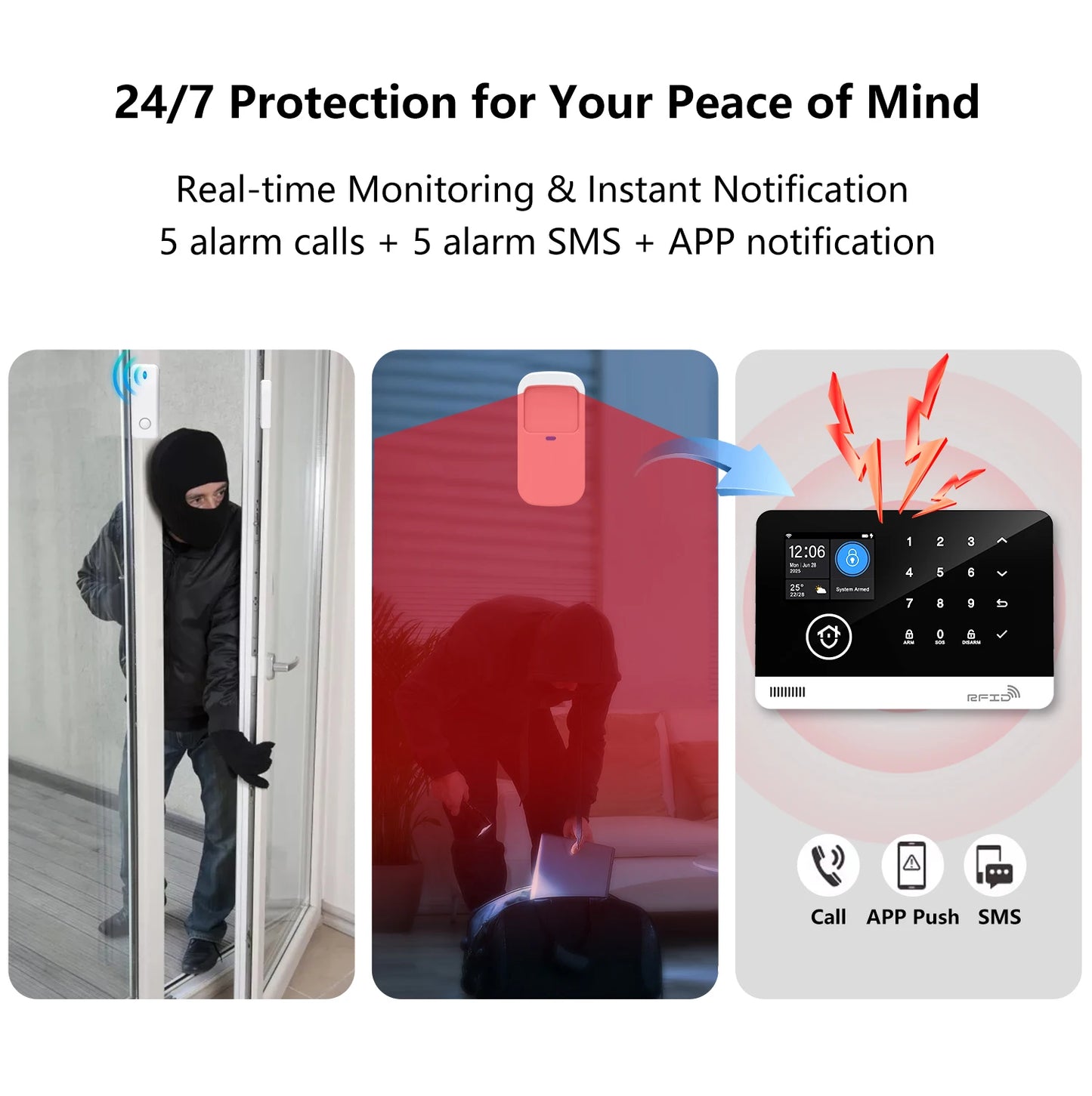 Tuya Smart WiFi GSM Home Security Alarm System - Touch Keyboard RFID APP Control Wireless Anti-Theft with Volume Adjustable