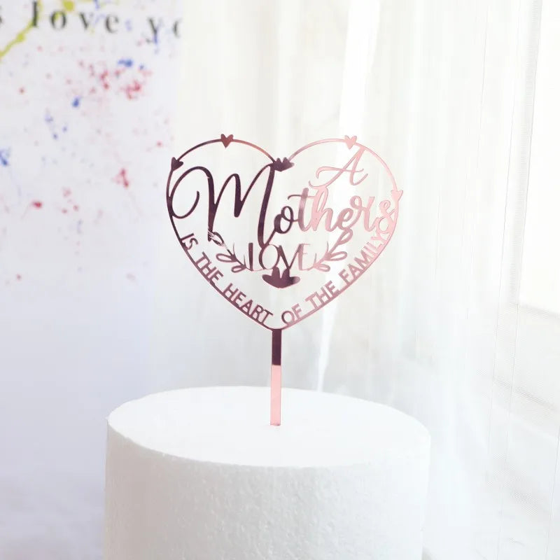 New Happy Mother's Day Birthday Cake Topper Gold High-grade Acrylic MOM Party Cake Toppers Mother's Day Gifts Dessert Decoration