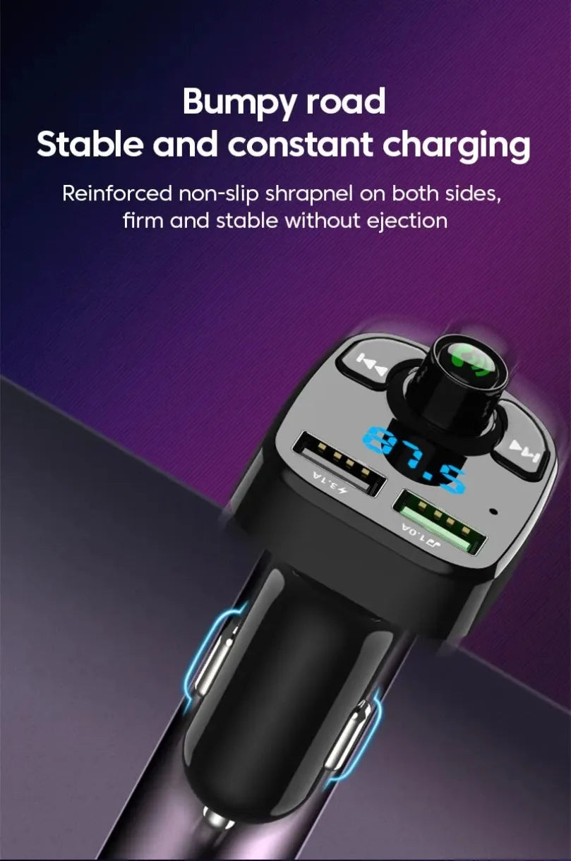 XIKCU LED MP3 Bluetooth FM Audio Receiver Hands-Free Bluetooth 5.0 Transmitter 2.1A 3.1A QC3.0 Type C Dual USB Car kit Charger