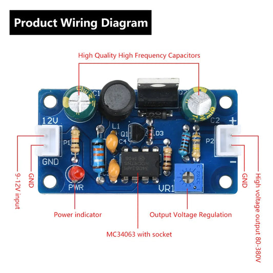 MC34063 Nixie Tube Booster DC 9-12V TO 80-380V 160V 170V Boost Converter High Voltage Power 6E2 6E1 6E5 Glow Clock Magic Eye
