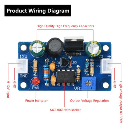 MC34063 Nixie Tube Booster DC 9-12V TO 80-380V 160V 170V Boost Converter High Voltage Power 6E2 6E1 6E5 Glow Clock Magic Eye