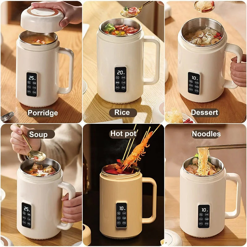 500W Electric Kettle 12h Appointment Porridge Special Pot Portable 304 Stainless Steel Health Cup Multifunctional Rice Cooker 1L