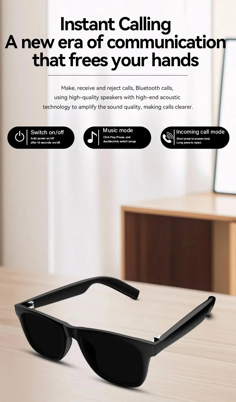 AI Smart Glasses Remote Control Touch Photo Camera Recording Translator Voice Assistant Music Wireless Bluetooth Sunglasses