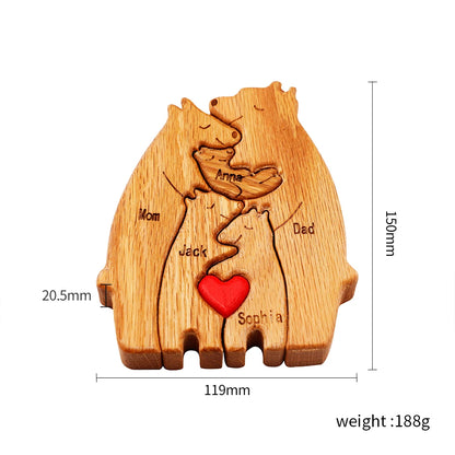 MaiLun Personalized Family Names Wooden Bear Craft Gift for Mother's Day Home Decoration