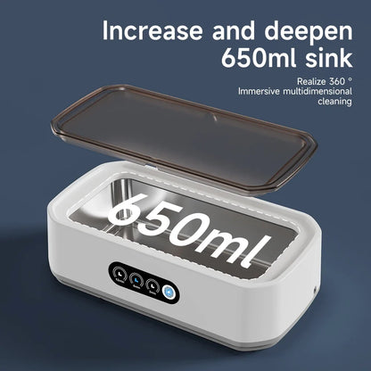 TINSOL New 49KHZ Ultrasonic Cleaner 650ml mini high frequency vibration cleaner for glasses, jewelry, dentures and soothers