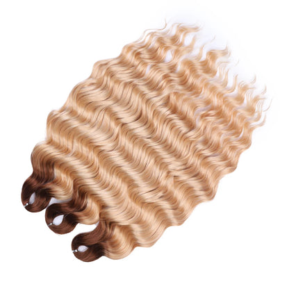 Anna 24 Inch Synthetic Hair Water Wave Braiding Hair Extensions Ombre Blonde Deep Wave Afro Curl Twist Crochet Hair for Women
