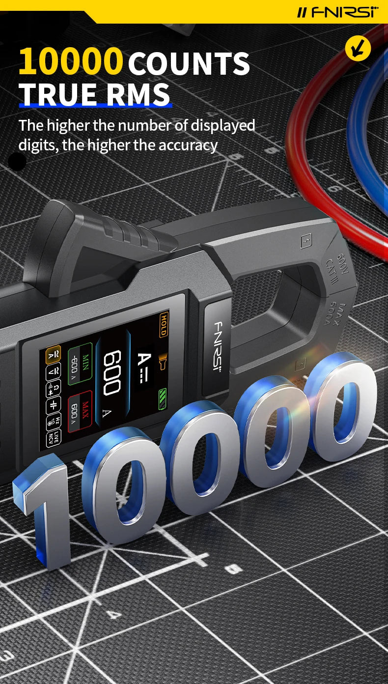 FNIRSI DMC-100 зажимный, 10000 отсчётов, ток AC/DC до 600А, USB зарядка