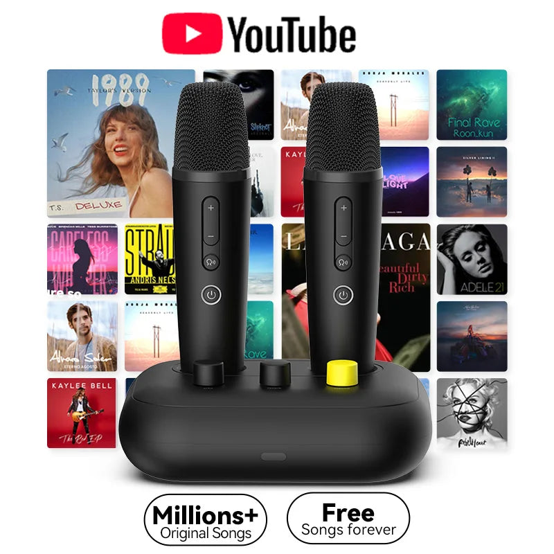 Puremic Karaoke Machine K3 with Millions Songs Free Forever Duet Karaoke Mics for Singing with Rechargeable Dock, HDMI+Aux Cable