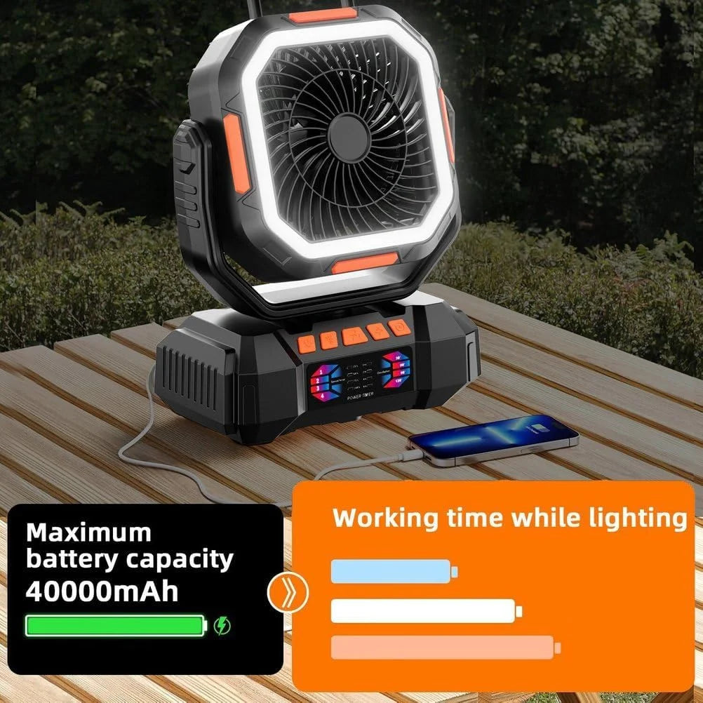 Portable Camping Fan with 40000mAh Battery Powerful Wind Stepless Speed Regulation and Fast Charging Outdoor Camping Essentials