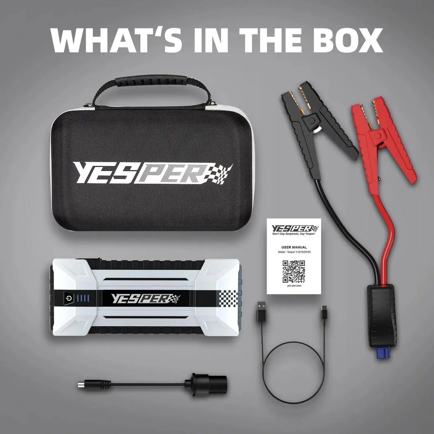 YEPSER YJS20 3000A Peak 12V Car Jump Starter 20000mAh Fast Charge Power Bank 3 Lights for 10.0L Gas/8.0L Diesel
