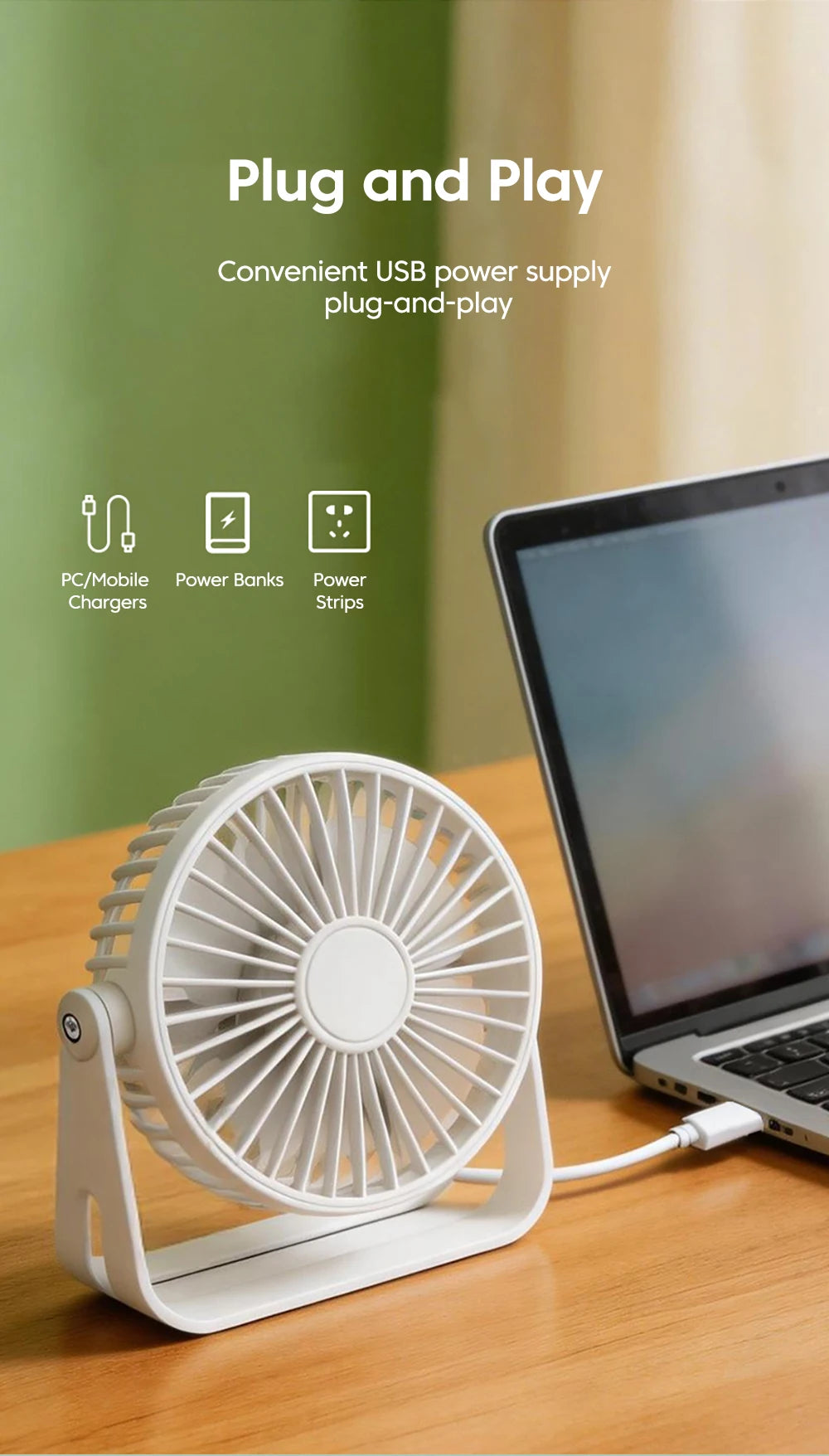 Mini USB Desktop Fan Lightweight Adjustable Summer Silent Electric Fans For Home Office Student Dormitory Outdoor Camping Travel