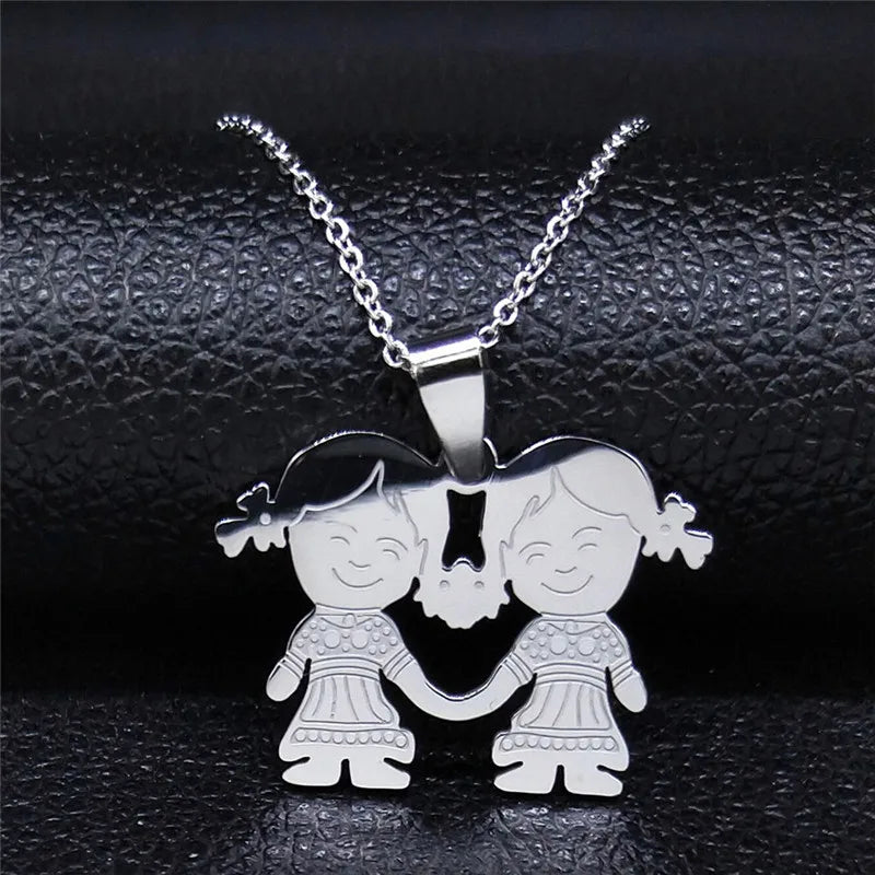 Boy Girl Child Kid Stainless Steel Necklaces Women Gold Color Mothers and Children Necklaces Jewelry Mother's Day Gift N519S01