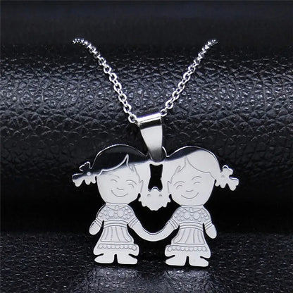 Boy Girl Child Kid Stainless Steel Necklaces Women Gold Color Mothers and Children Necklaces Jewelry Mother's Day Gift N519S01