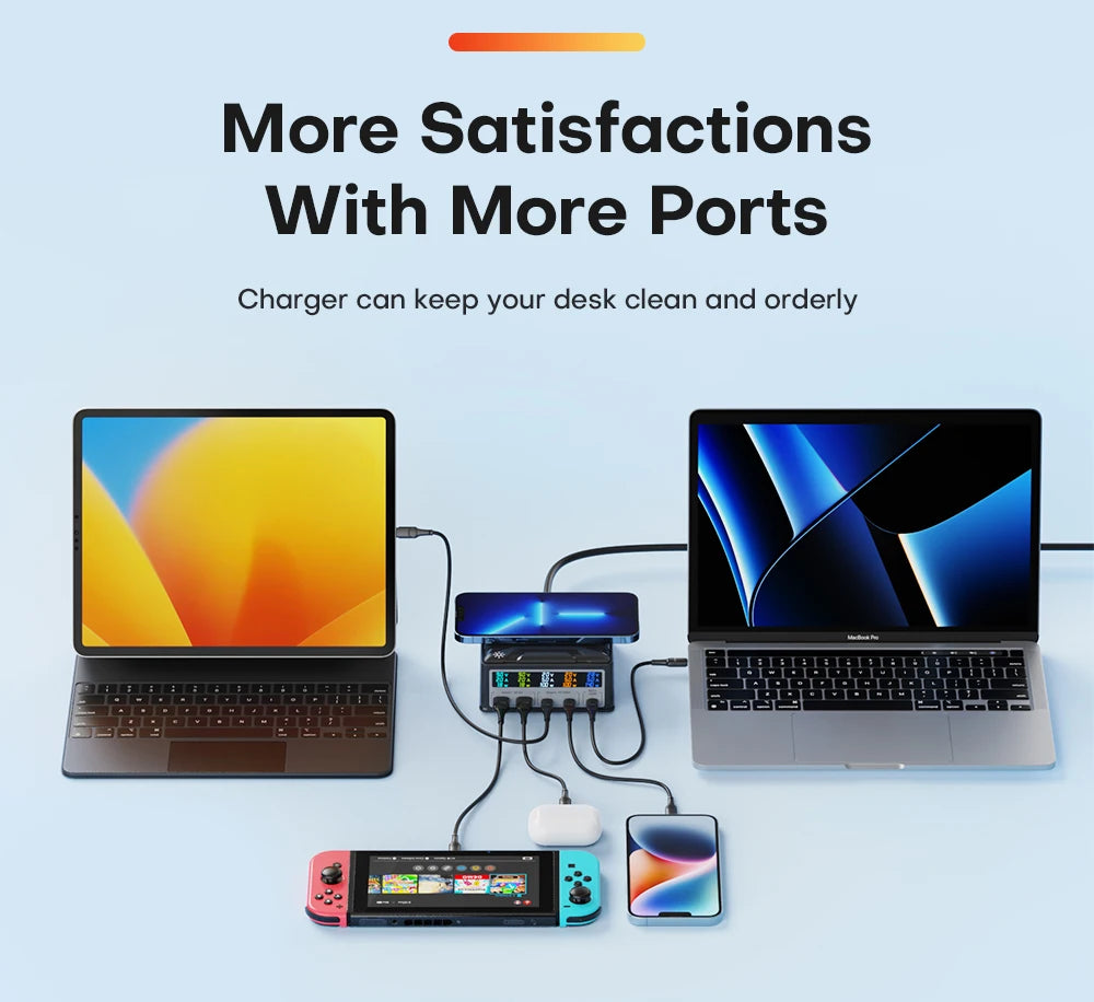 ASOMETECH 260W GaN Charger Digital Display Desktop USB Type C Charger 140W PD3.1 PPS QC4.0 Quick Charger For Laptop Tablet Phone