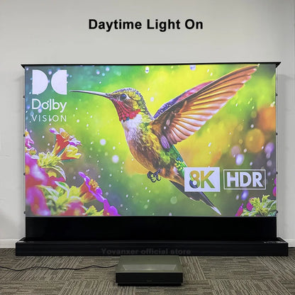 2025 New 120 inch ALR Rejecting Motorized Electric Tab Tension Floor Rising Projector Screen Square Shell  for UST Projector