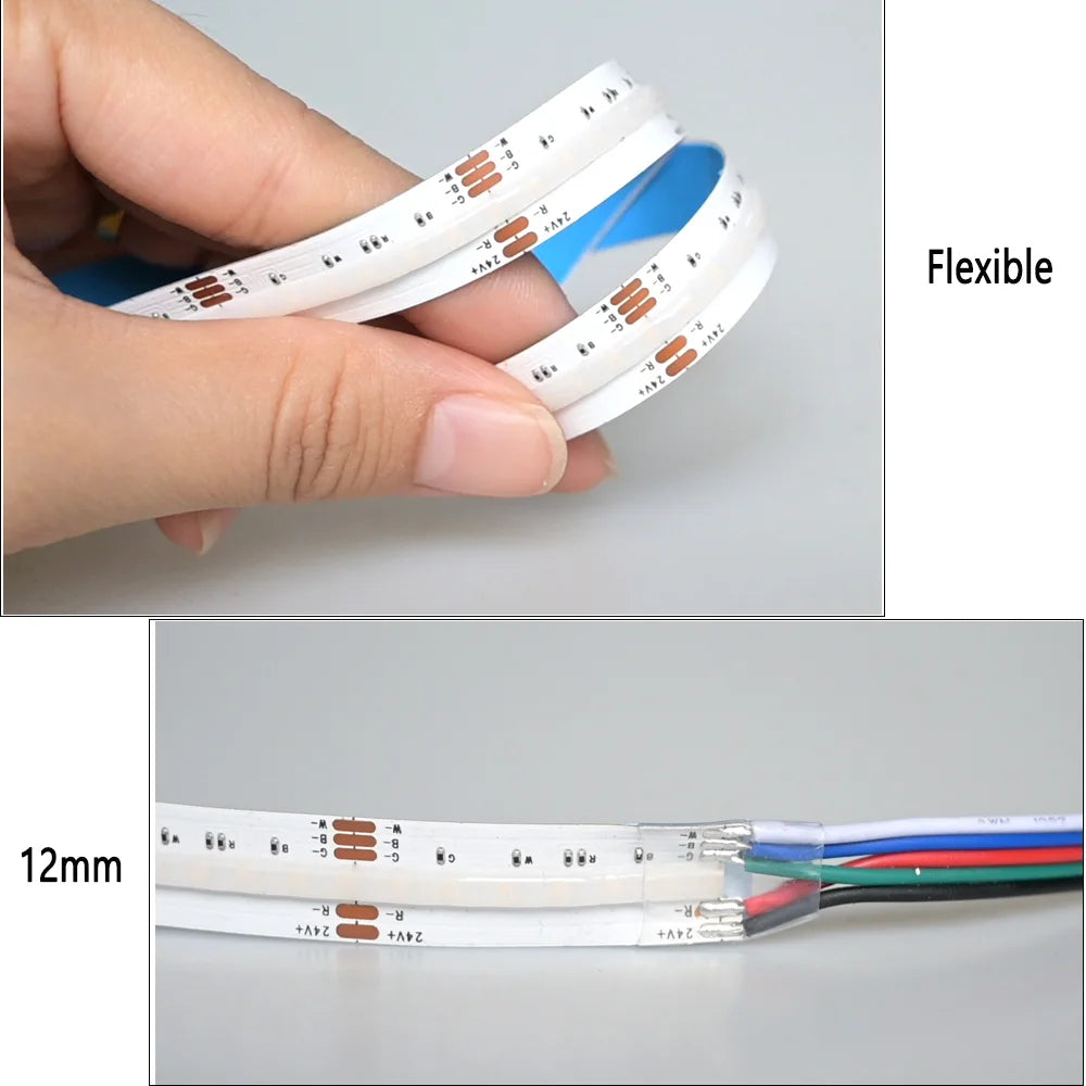5M 10M 20M COB RGBW RGBWW LED Strip 24V Flexible Color Changing Dimmable Room Liner Light Home Decor 2.4G RF Remote Control Kit