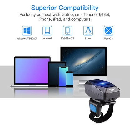 Eyoyo EY-016 Finger Ring Barcode Scanner Mini Wearable 3-in-1 USB Wired & 2.4G Wireless QR Reader for Store Warehouse Scanning