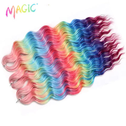 Anna Synthetic Hair 24 Inch Water Wave Braiding Hair Extensions Ombre Blonde Deep Wave Afro Curl Twist Crochet Hair for Women