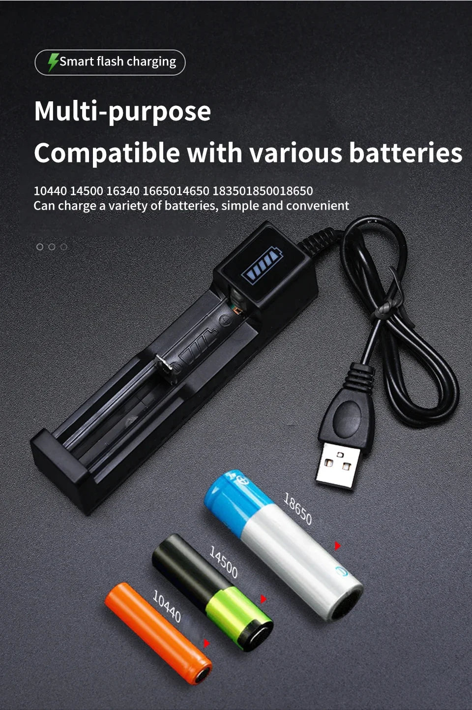 18650 Battery Charger 1-4 Slots Dual 18650 Charging 3.7V  Rechargeable Lithium Battery USB Charger For 16340 14500 18650 26650