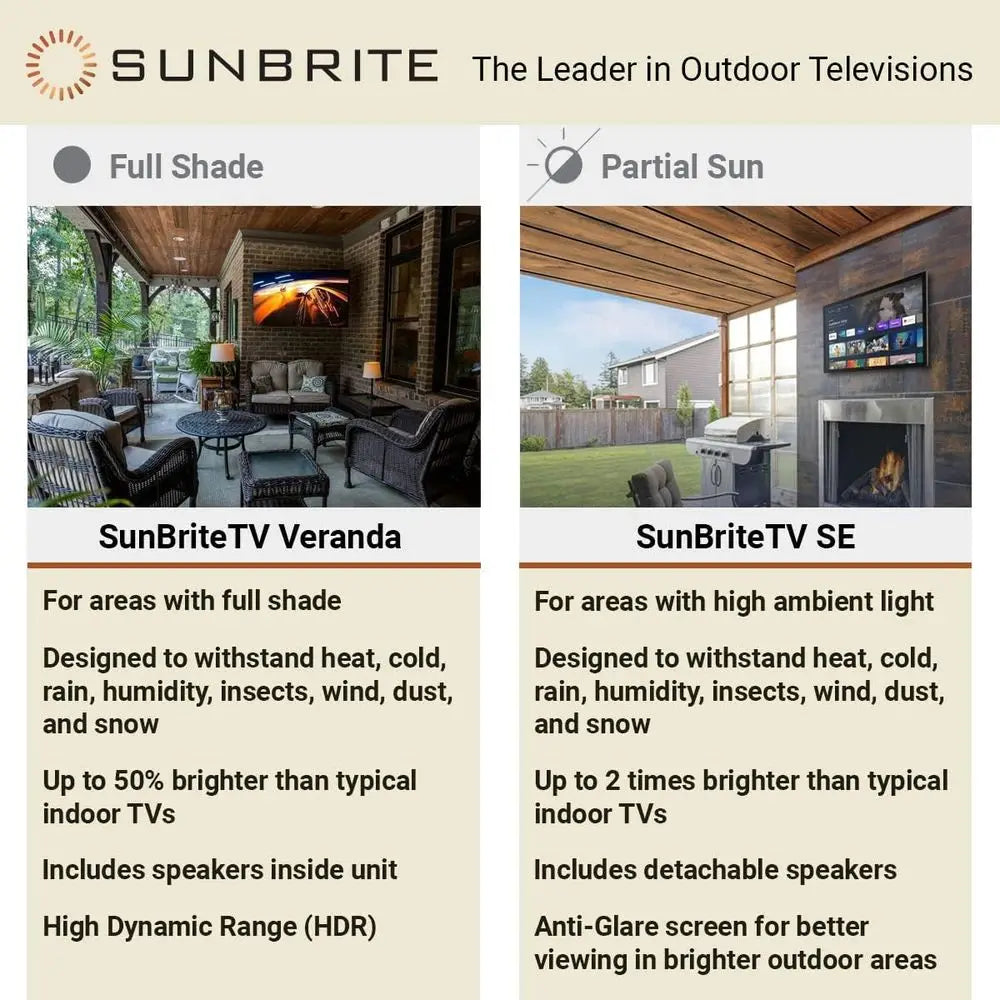 SunBrite SE 43-inch Partial Sun Outdoor TV | 4K Ultra HD LED Weatherproo Teion - Includes Speaker bar (SB-SE-43-4K-BL)