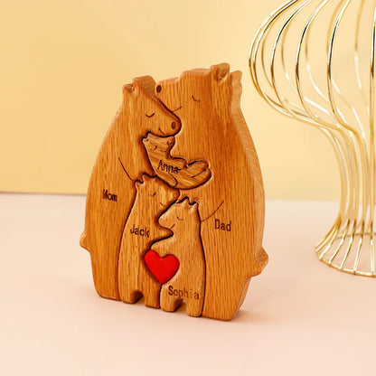 MaiLun Personalized Family Names Wooden Bear Craft Gift for Mother's Day Home Decoration