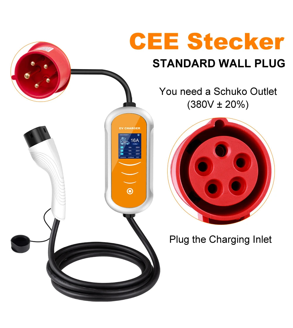 Type 2 Portable EV Charger Appointment time 11KW 16A 3 Phase EVSE Charging Box Cable CEE Plug for Electric Vehicle Car
