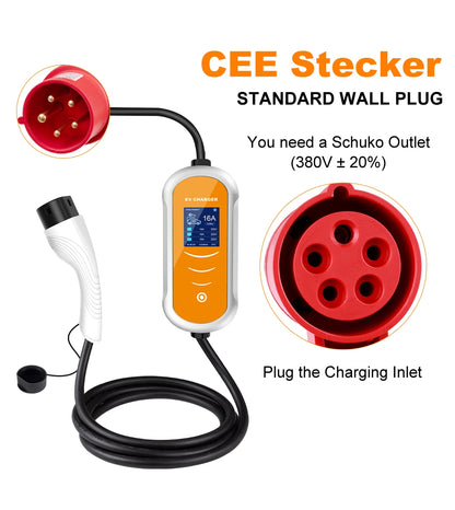 Type 2 Portable EV Charger Appointment time 11KW 16A 3 Phase EVSE Charging Box Cable CEE Plug for Electric Vehicle Car