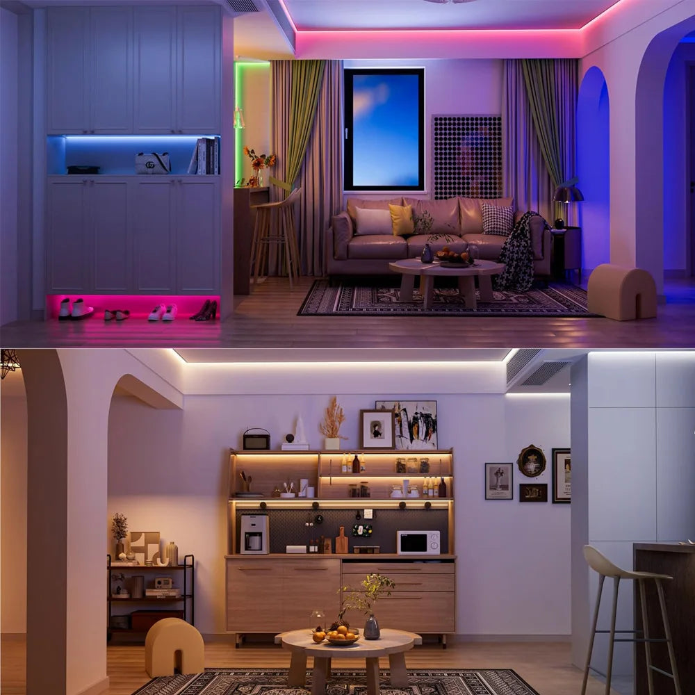 5M 10M 20M COB RGBW RGBWW LED Strip 24V Flexible Color Changing Dimmable Room Liner Light Home Decor 2.4G RF Remote Control Kit