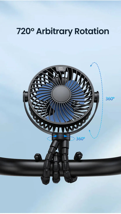 TOPK 5000mah Stroller Portable Mini Fan USB Rechargeable Outdoor Electric Fan 4 gear Speed 360°Degree Rotata & Digital Display