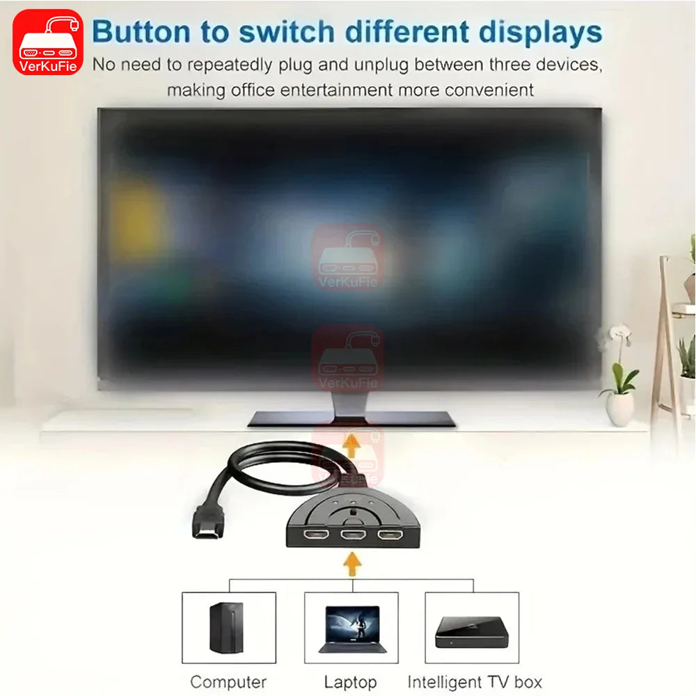 4K*2K 3 Port HDTV-compatible Switch 4K 3D VIdeo Switcher KVM Splitter 3 Input 1 Output Port Hub for Xbox PS4 DVD PC Laptop TV