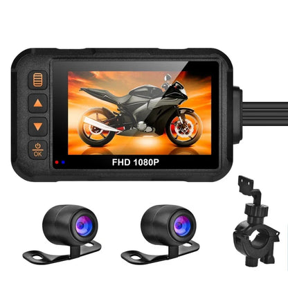 3 Inch Motorcycle Dashcam Waterproof Motorcycle Camera DVR Front 720P & Rear 480P Camera Video Loop Recorder Black Night Vision