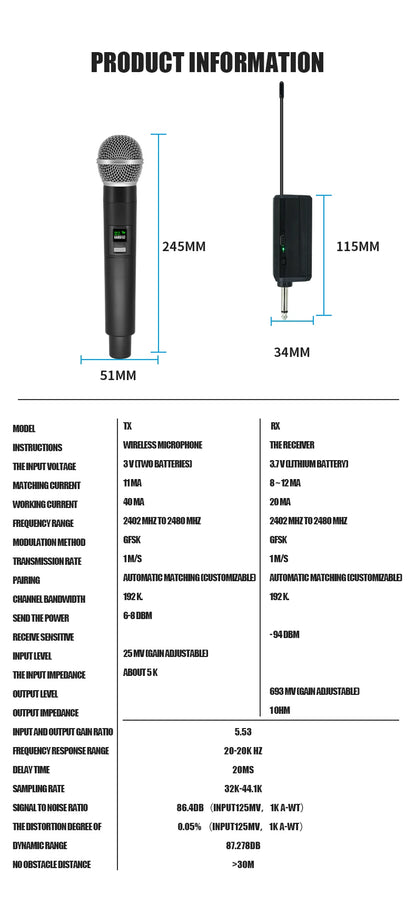 Professional Wireless Microphone 4 Channels Karaoke Handheld  Chargeable Easy Use Outdoor With Suitcase