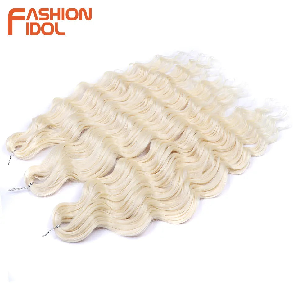Anna 24 Inch Synthetic Hair Water Wave Braiding Hair Extensions Ombre Blonde Deep Wave Afro Curl Twist Crochet Hair for Women