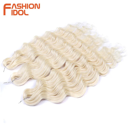 FASHION IDOL 24Inch Crochet Hair Synthetic Water Wave Braiding Hair Extensions Ombre Rainbow color Fake Hair Deep Wave Curl Hair